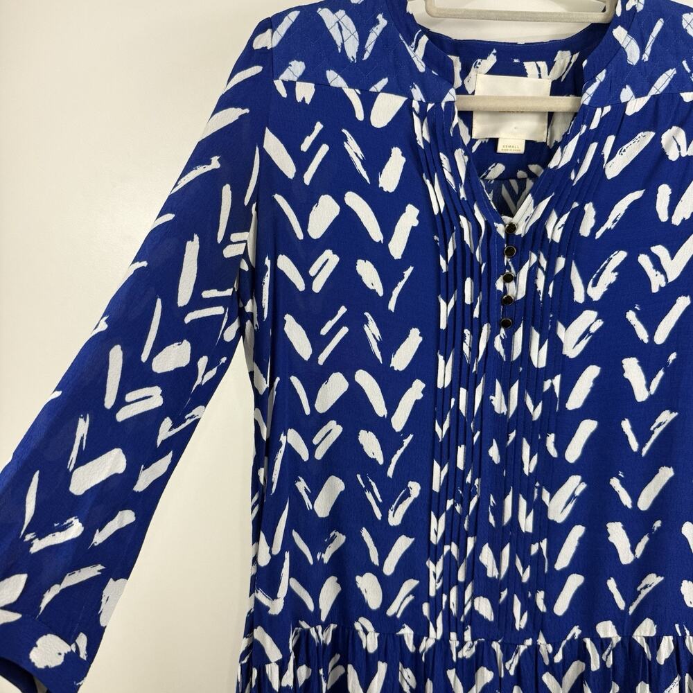 Maeve Anthropologie Blue White Mini Dress XS Drop Waist Pintuck Pleated Sheer - Picture 6 of 13